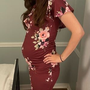 Floral Maternity Dress in Burgundy